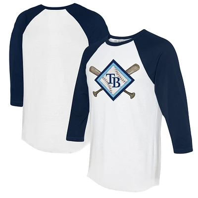 Women's Tiny Turnip White/Navy Tampa Bay Rays Diamond Cross Bats 3/4-Sleeve Raglan T-Shirt