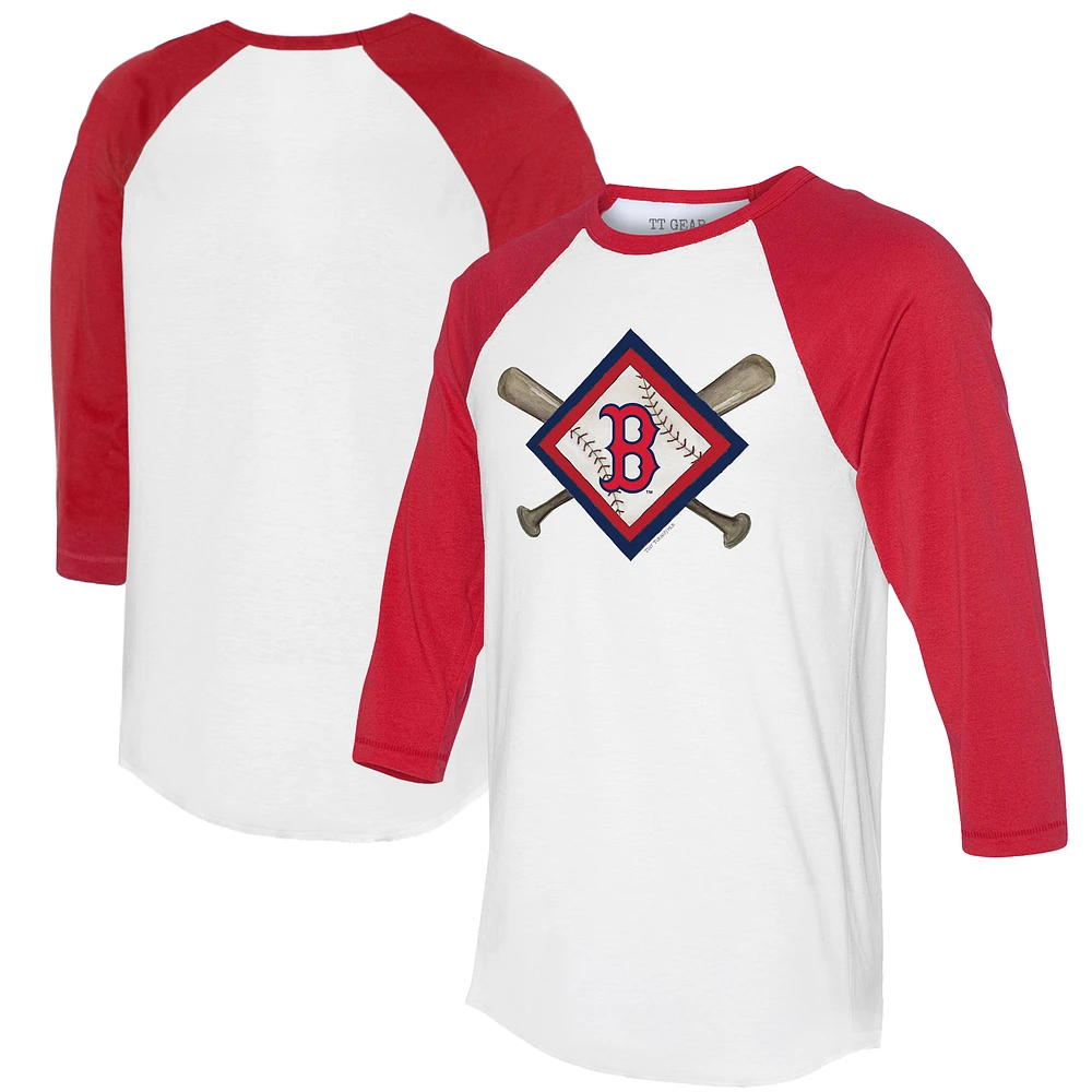 Women's Tiny Turnip White/Red Boston Red Sox Diamond Cross Bats 3/4-Sleeve Raglan T-Shirt