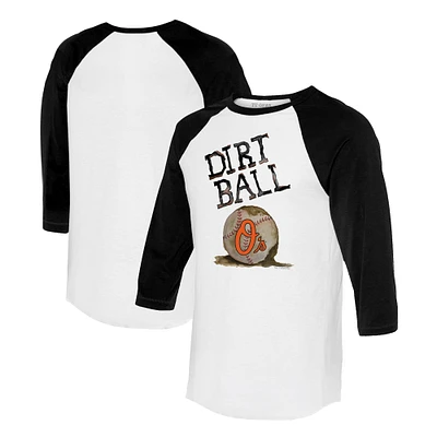 Women's Tiny Turnip White/Black Baltimore Orioles Dirt Ball 3/4-Sleeve Raglan T-Shirt