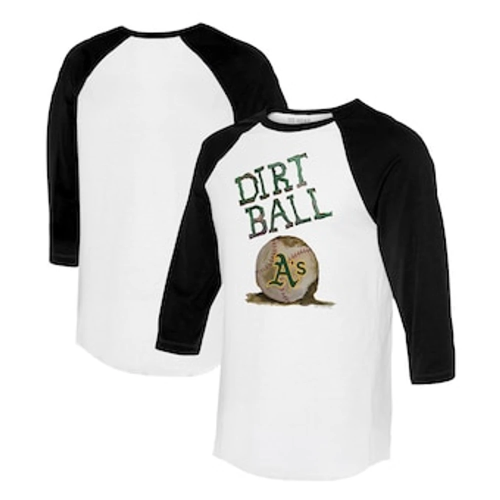 Women's Tiny Turnip White/Black Athletics Dirt Ball 3/4-Sleeve Raglan T-Shirt