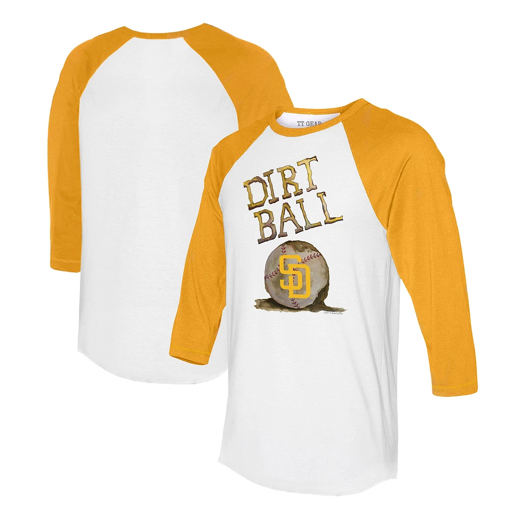 Women's Tiny Turnip White/Gold San Diego Padres Dirt Ball 3/4-Sleeve Raglan T-Shirt