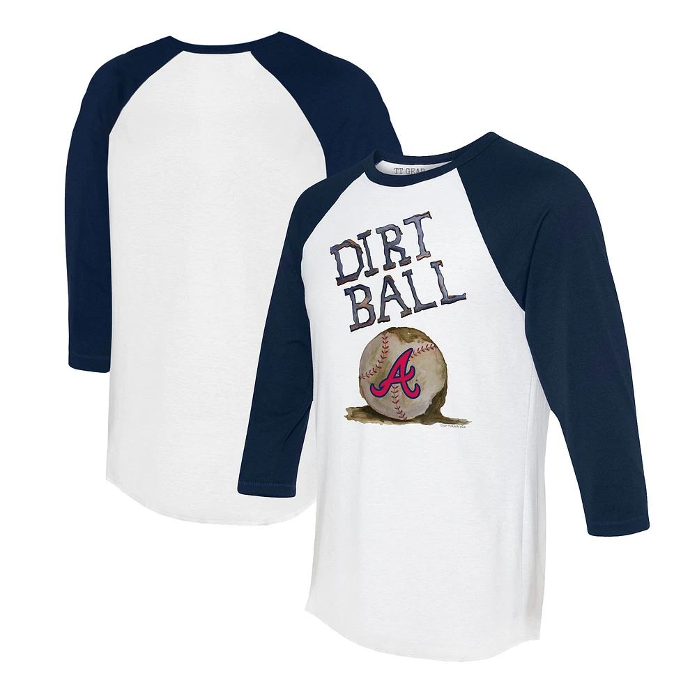 Women's Tiny Turnip White/Navy Atlanta Braves Dirt Ball 3/4-Sleeve Raglan T-Shirt
