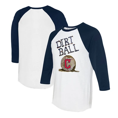 Women's Tiny Turnip White/Navy Cleveland Guardians Dirt Ball 3/4-Sleeve Raglan T-Shirt