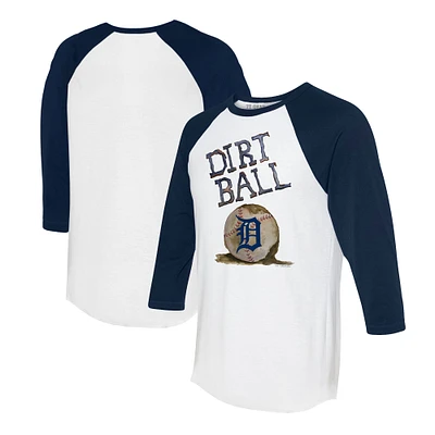 Women's Tiny Turnip White/Navy Detroit Tigers Dirt Ball 3/4-Sleeve Raglan T-Shirt