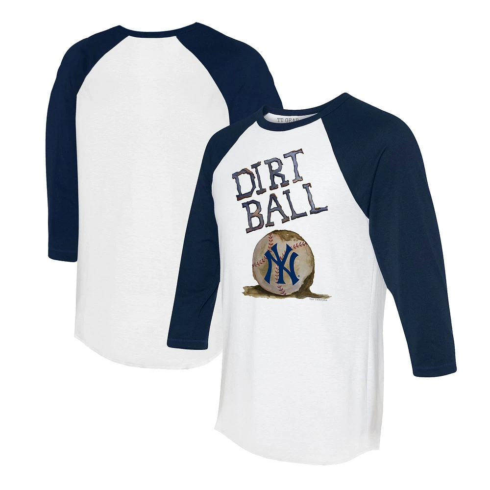Women's Tiny Turnip White/Navy New York Yankees Dirt Ball 3/4-Sleeve Raglan T-Shirt