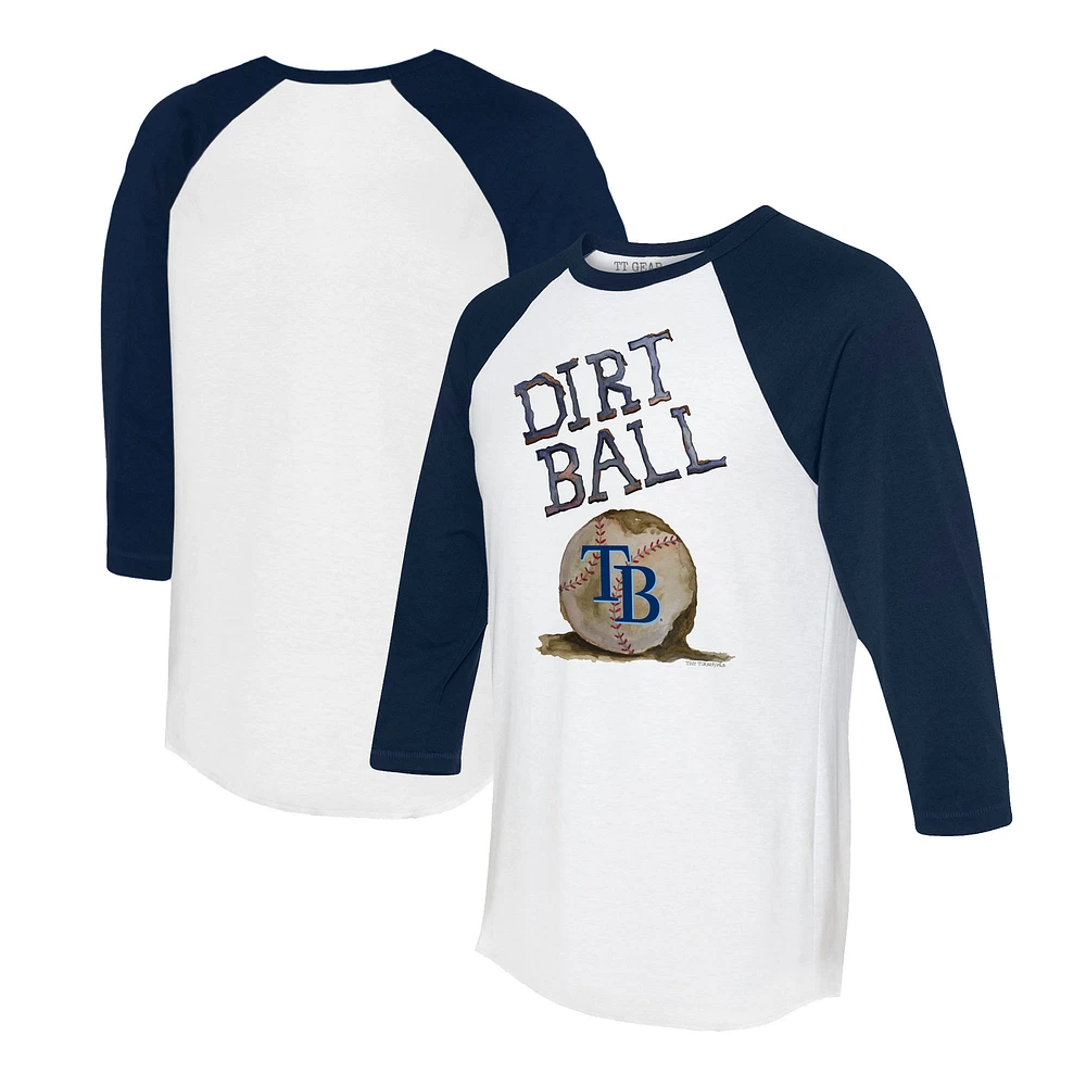 Women's Tiny Turnip White/Navy Tampa Bay Rays Dirt Ball 3/4-Sleeve Raglan T-Shirt