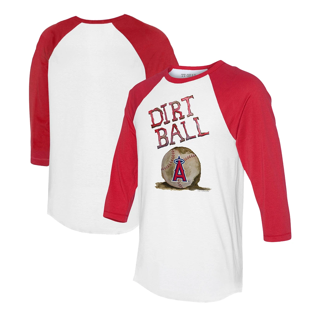 Women's Tiny Turnip White/Red Los Angeles Angels Dirt Ball 3/4-Sleeve Raglan T-Shirt