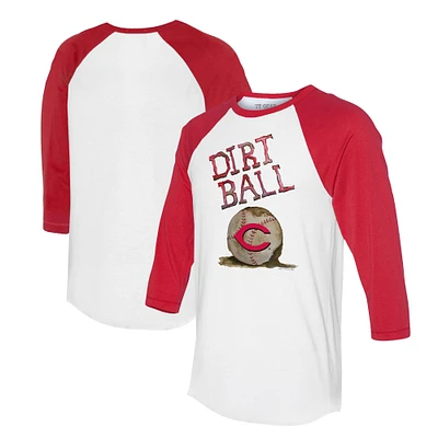Women's Tiny Turnip White/Red Cincinnati Reds Dirt Ball 3/4-Sleeve Raglan T-Shirt
