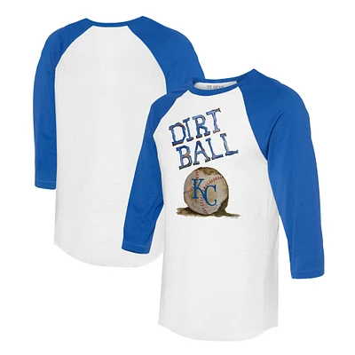 Women's Tiny Turnip White/Royal Kansas City Royals Dirt Ball 3/4-Sleeve Raglan T-Shirt