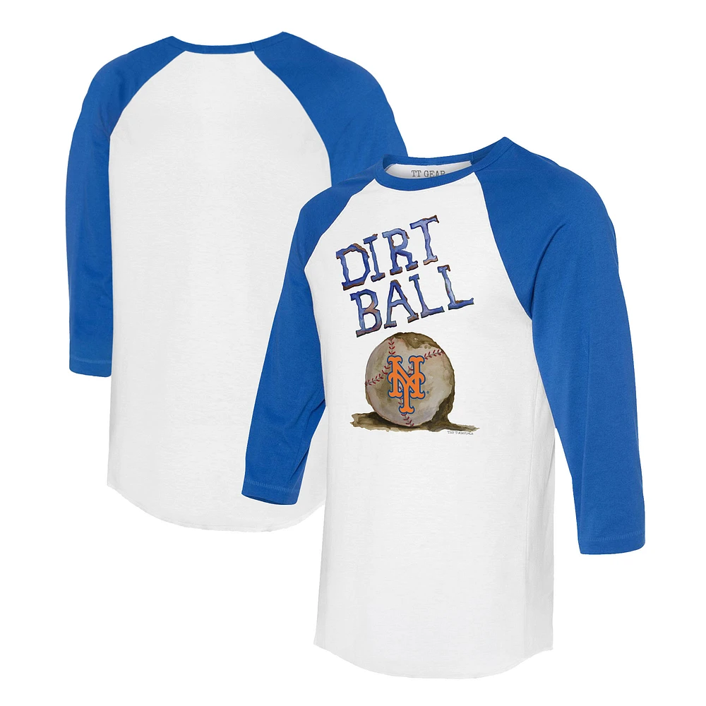 Women's Tiny Turnip White/Royal New York Mets Dirt Ball 3/4-Sleeve Raglan T-Shirt