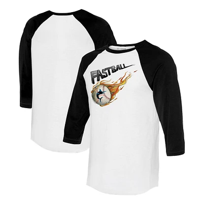 Women's Tiny Turnip White/Black Miami Marlins Fastball 3/4-Sleeve Raglan T-Shirt