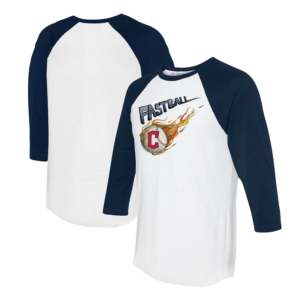 Women's Tiny Turnip White/Navy Cleveland Guardians Fastball 3/4-Sleeve Raglan T-Shirt
