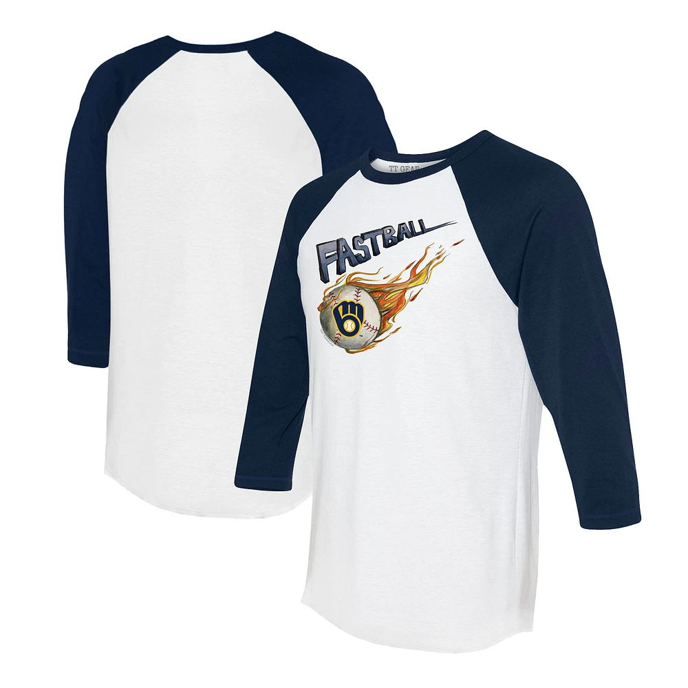 Women's Tiny Turnip White/Navy Milwaukee Brewers Fastball 3/4-Sleeve Raglan T-Shirt