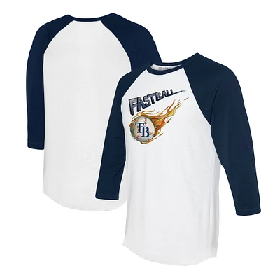 Women's Tiny Turnip White/Navy Tampa Bay Rays Fastball 3/4-Sleeve Raglan T-Shirt