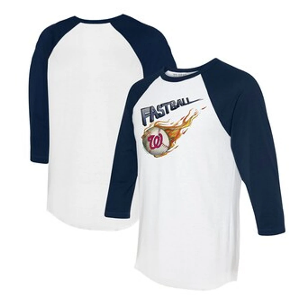 Women's Tiny Turnip White/Navy Washington Nationals Fastball 3/4-Sleeve Raglan T-Shirt