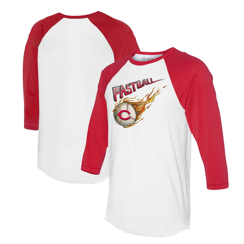 Women's Tiny Turnip White/Red Cincinnati Reds Fastball 3/4-Sleeve Raglan T-Shirt