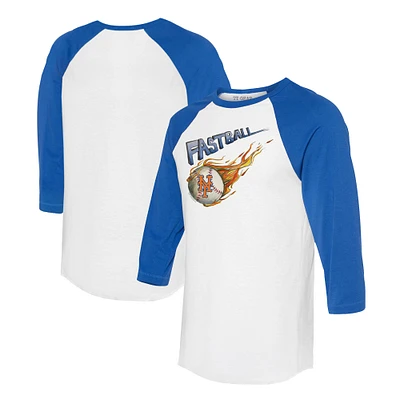 Women's Tiny Turnip White/Royal New York Mets Fastball 3/4-Sleeve Raglan T-Shirt