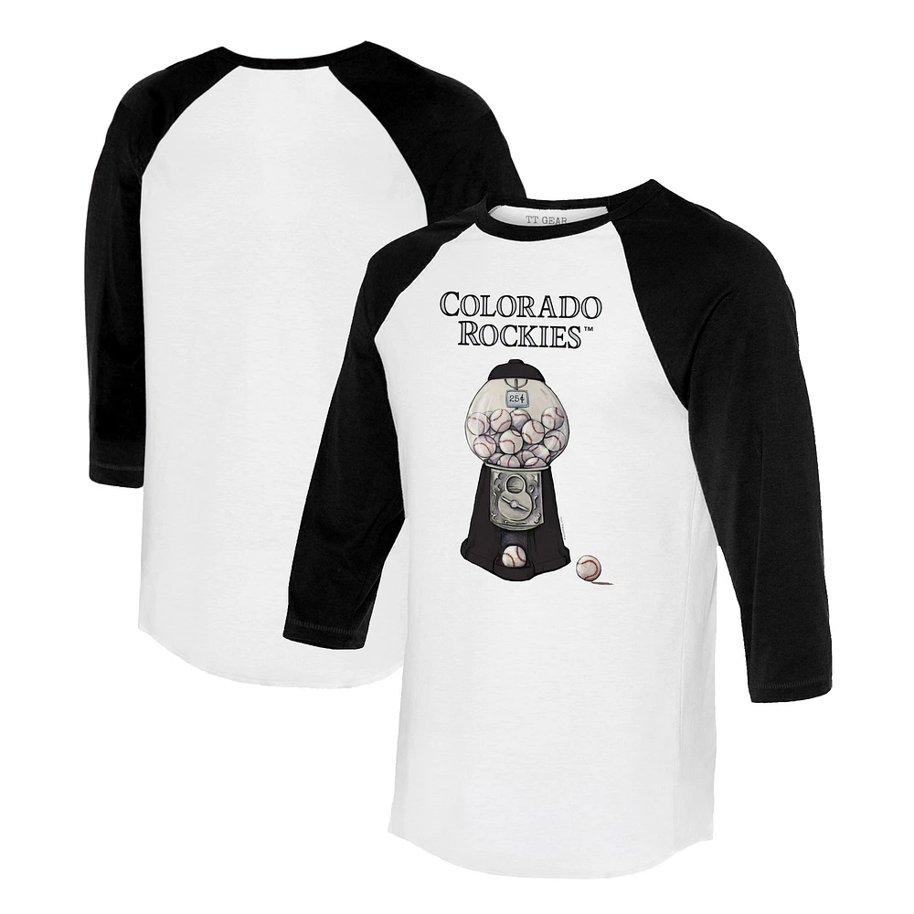 Women's Tiny Turnip White/Black Colorado Rockies Gumball Machine 3/4-Sleeve Raglan T-Shirt