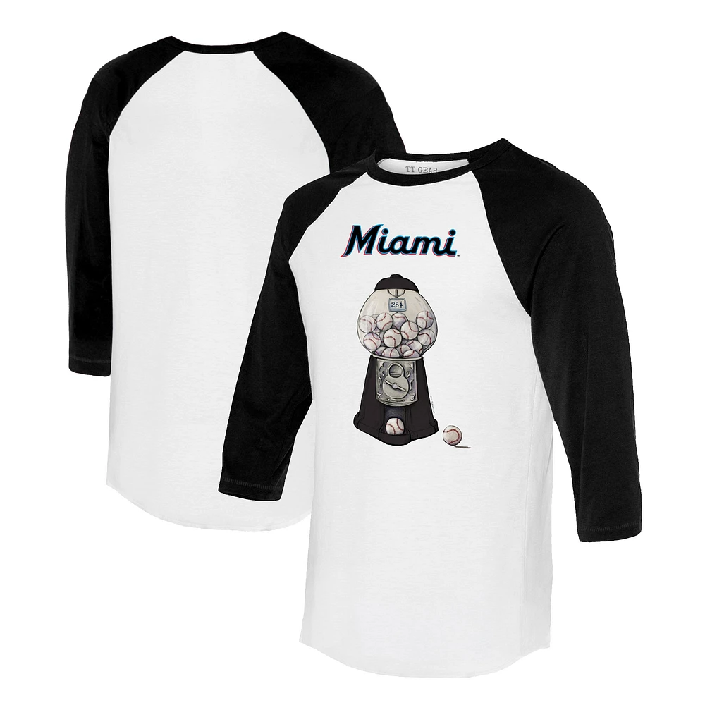 Women's Tiny Turnip White/Black Miami Marlins Gumball Machine 3/4-Sleeve Raglan T-Shirt
