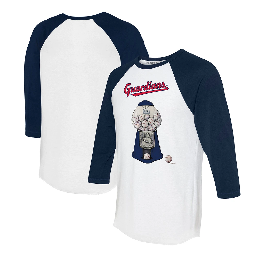 Women's Tiny Turnip White/Navy Cleveland Guardians Gumball Machine 3/4-Sleeve Raglan T-Shirt