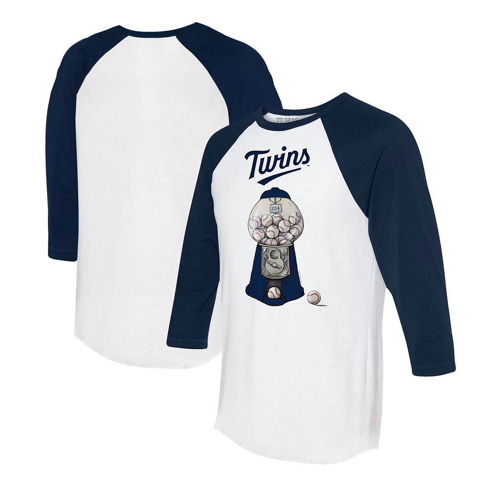 Women's Tiny Turnip White/Navy Minnesota Twins Gumball Machine 3/4-Sleeve Raglan T-Shirt