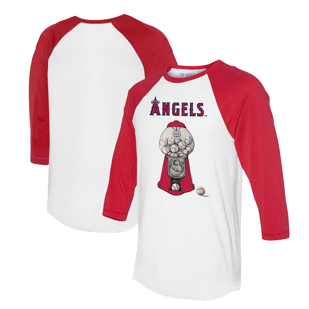 Women's Tiny Turnip White/Red Los Angeles Angels Gumball Machine 3/4-Sleeve Raglan T-Shirt