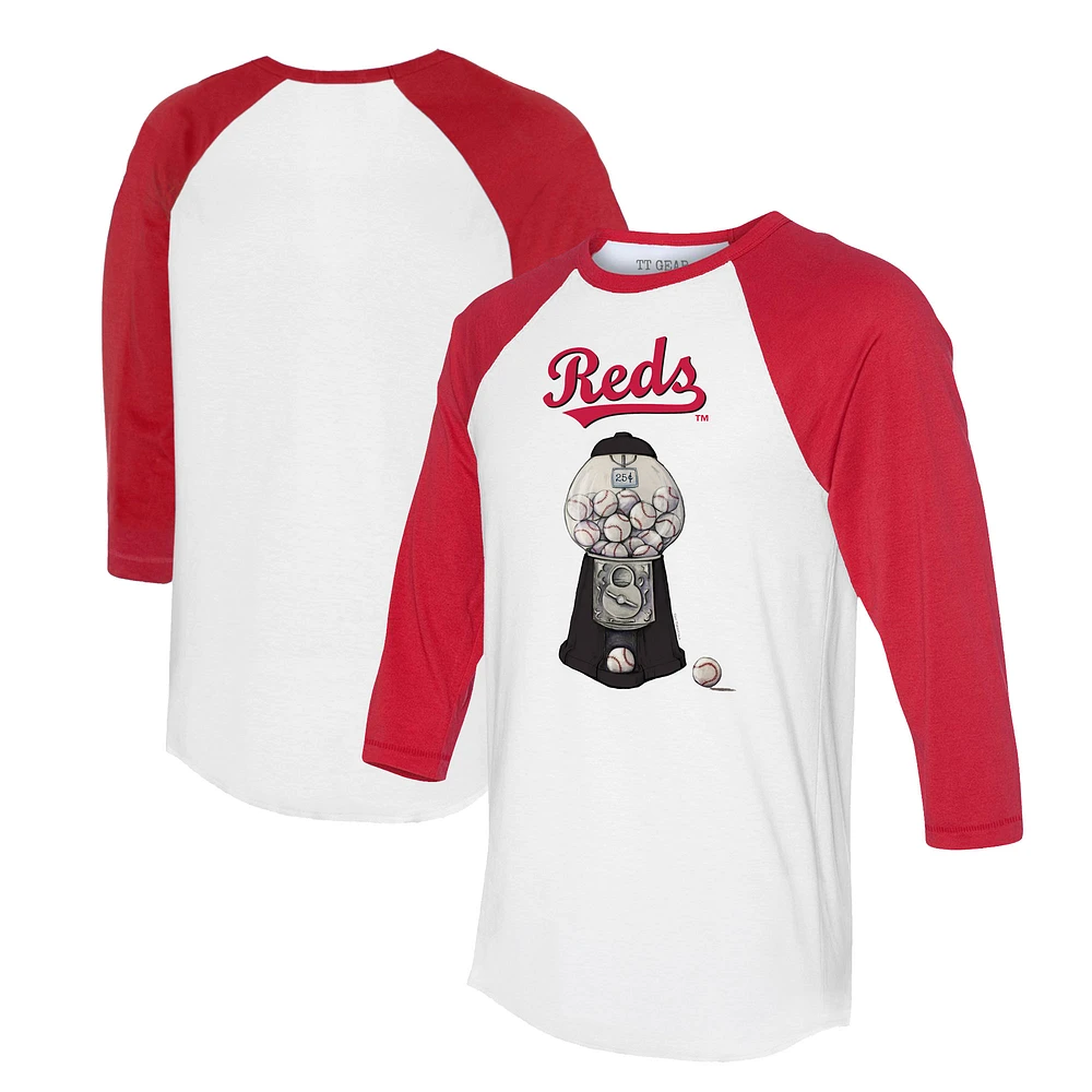 Women's Tiny Turnip White/Red Cincinnati Reds Gumball Machine 3/4-Sleeve Raglan T-Shirt