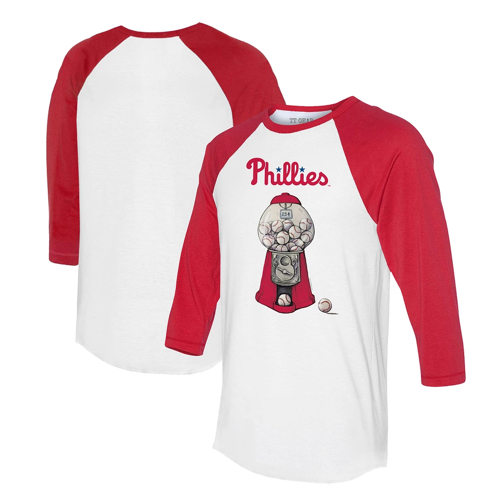 Women's Tiny Turnip White/Red Philadelphia Phillies Gumball Machine 3/4-Sleeve Raglan T-Shirt