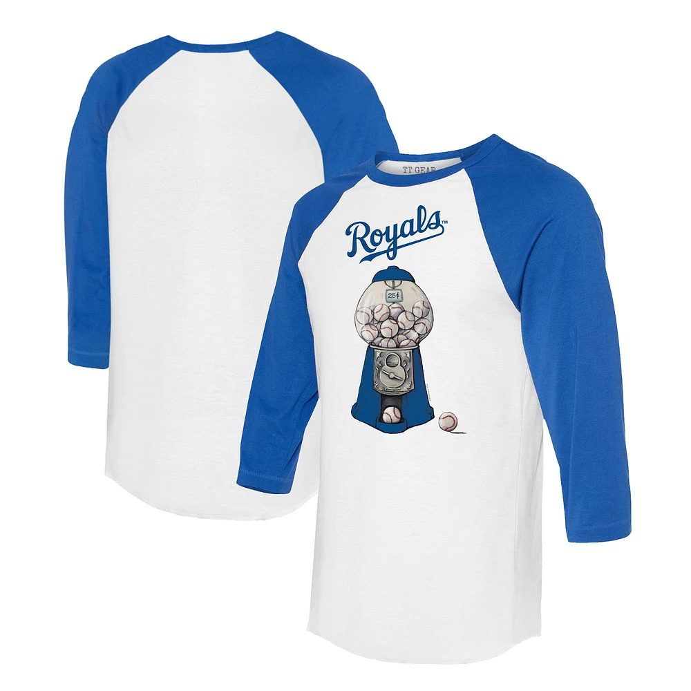 Women's Tiny Turnip White/Royal Kansas City Royals Gumball Machine 3/4-Sleeve Raglan T-Shirt