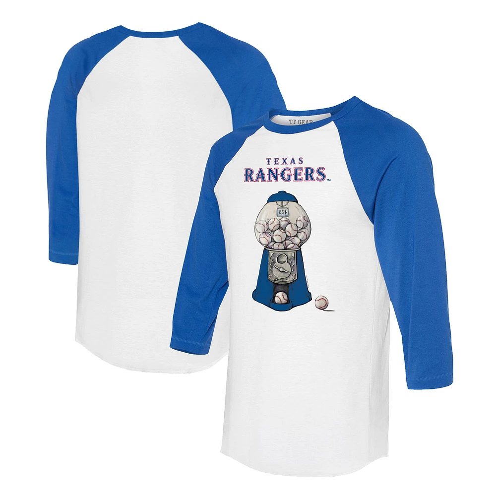 Women's Tiny Turnip White/Royal Texas Rangers Gumball Machine 3/4-Sleeve Raglan T-Shirt