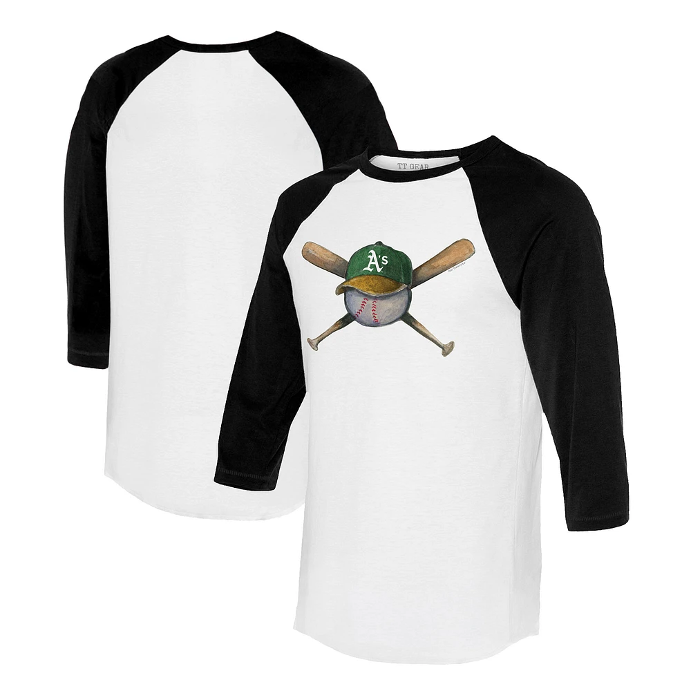 Women's Tiny Turnip White/Black Athletics Hat Crossbats 3/4-Sleeve Raglan T-Shirt