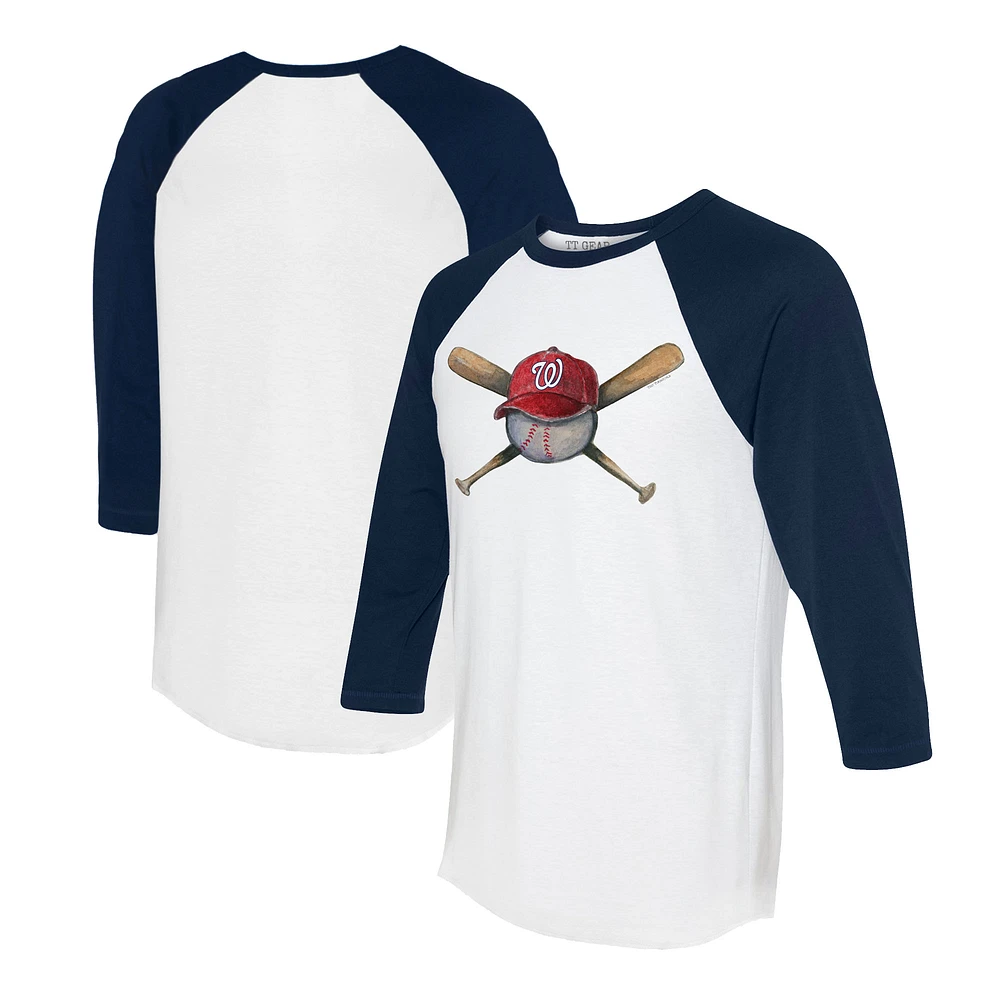 Women's Tiny Turnip White/Navy Washington Nationals Hat Crossbats 3/4-Sleeve Raglan T-Shirt