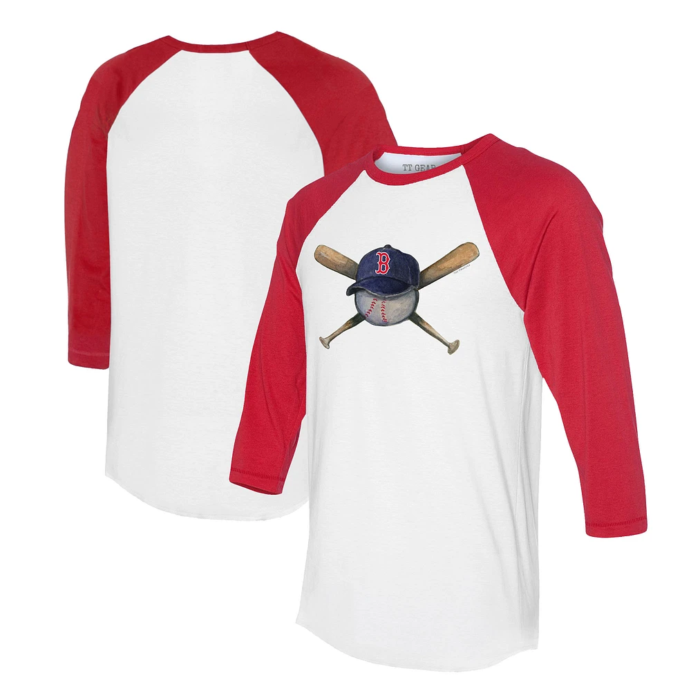 Women's Tiny Turnip White/Red Boston Red Sox Hat Crossbats 3/4-Sleeve Raglan T-Shirt