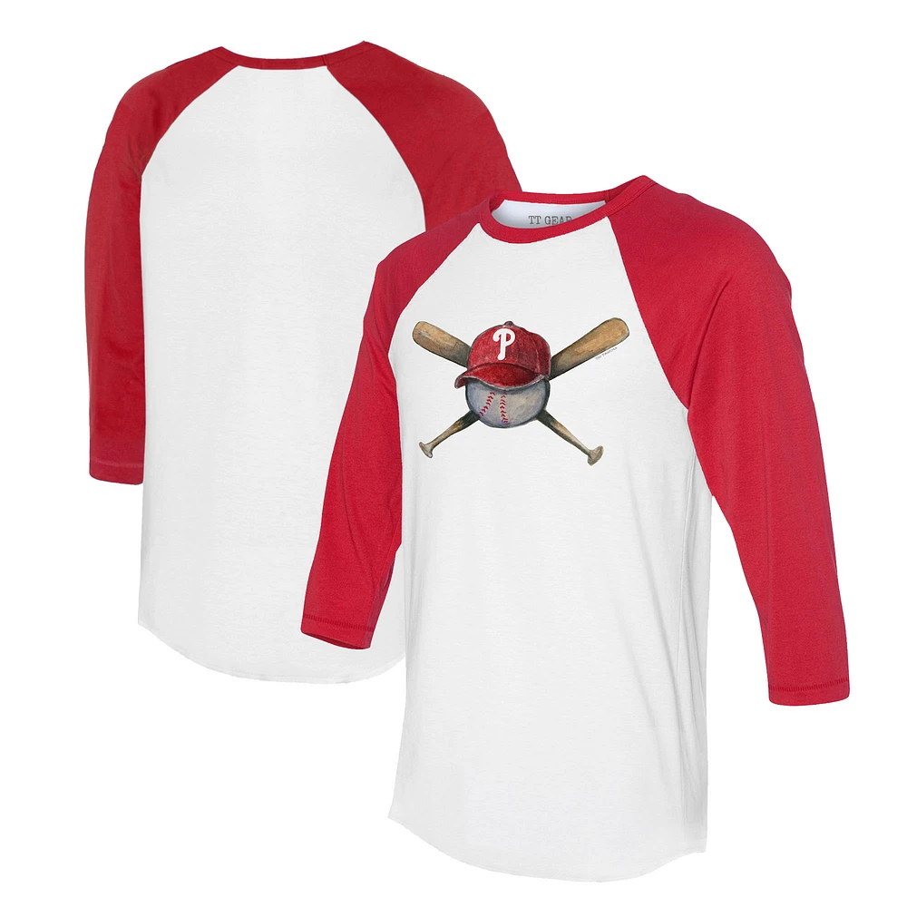 Women's Tiny Turnip White/Red Philadelphia Phillies Hat Crossbats 3/4-Sleeve Raglan T-Shirt
