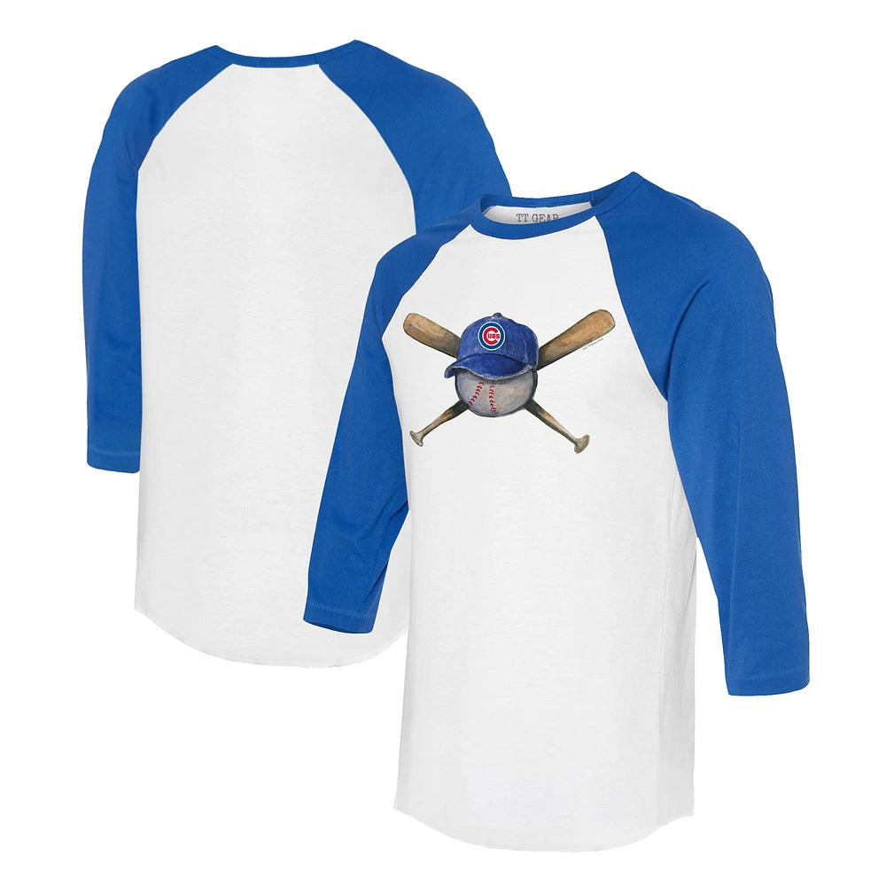 Women's Tiny Turnip White/Royal Chicago Cubs Hat Crossbats 3/4-Sleeve Raglan T-Shirt