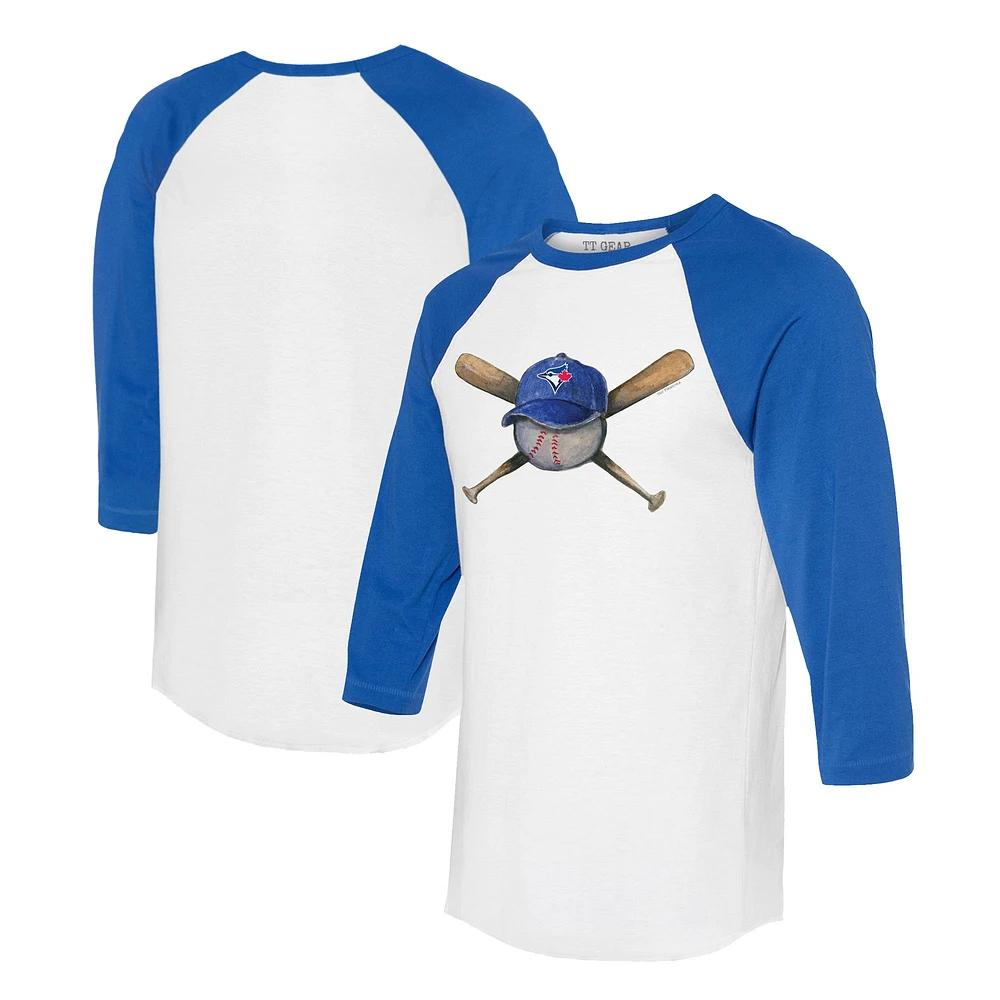 Women's Tiny Turnip White/Royal Toronto Blue Jays Hat Crossbats 3/4-Sleeve Raglan T-Shirt