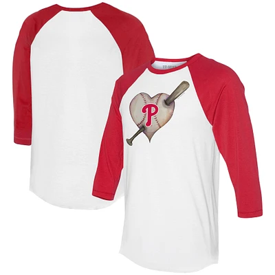Women's Tiny Turnip White/Red Philadelphia Phillies Heart Bat 3/4-Sleeve Raglan T-Shirt