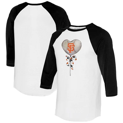 Women's Tiny Turnip White/Black San Francisco Giants Heart Lolly 3/4-Sleeve Raglan T-Shirt