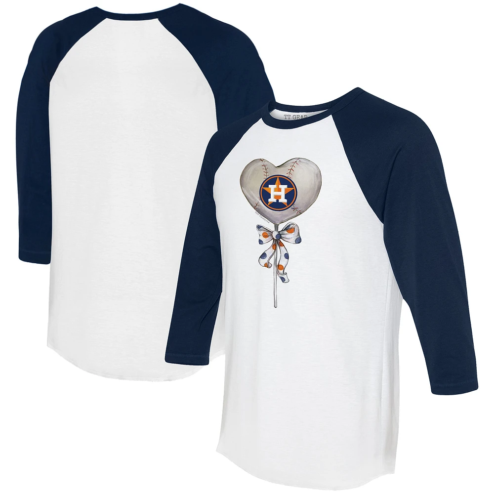 Women's Tiny Turnip White/Navy Houston Astros Heart Lolly 3/4-Sleeve Raglan T-Shirt