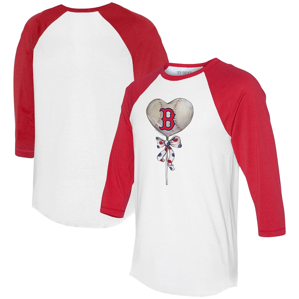Women's Tiny Turnip White/Red Boston Red Sox Heart Lolly 3/4-Sleeve Raglan T-Shirt
