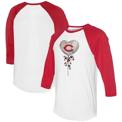 Women's Tiny Turnip White/Red Cincinnati Reds Heart Lolly 3/4-Sleeve Raglan T-Shirt