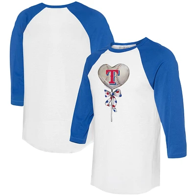 Women's Tiny Turnip White/Royal Texas Rangers Heart Lolly 3/4-Sleeve Raglan T-Shirt