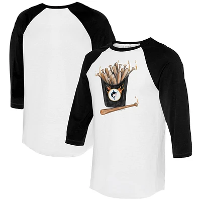 Women's Tiny Turnip White/Black Miami Marlins Hot Bats 3/4-Sleeve Raglan T-Shirt