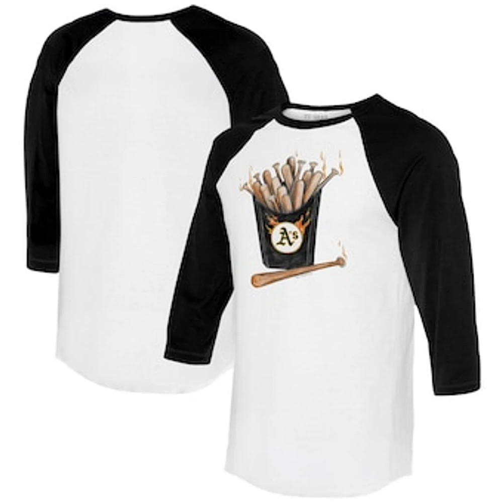 Women's Tiny Turnip White/Black Athletics Hot Bats 3/4-Sleeve Raglan T-Shirt