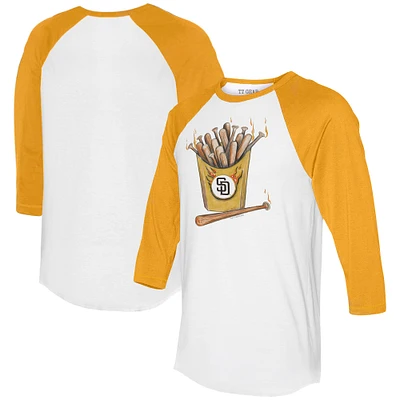Women's Tiny Turnip White/Gold San Diego Padres Hot Bats 3/4-Sleeve Raglan T-Shirt