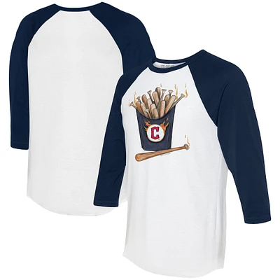Women's Tiny Turnip White/Navy Cleveland Guardians Hot Bats 3/4-Sleeve Raglan T-Shirt
