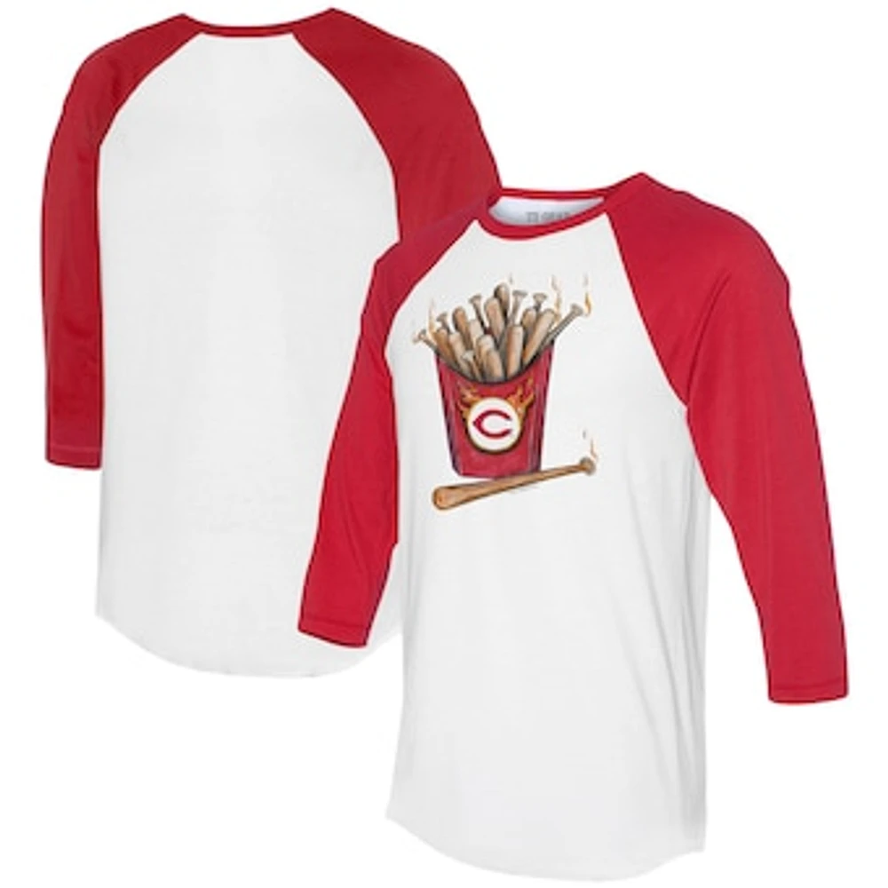 Women's Tiny Turnip White/Red Cincinnati Reds Hot Bats 3/4-Sleeve Raglan T-Shirt