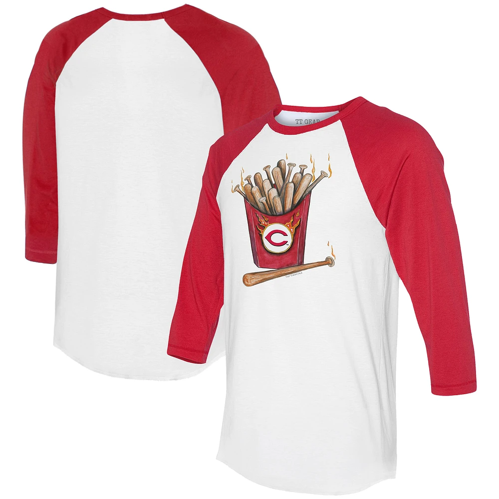 Women's Tiny Turnip White/Red Cincinnati Reds Hot Bats 3/4-Sleeve Raglan T-Shirt