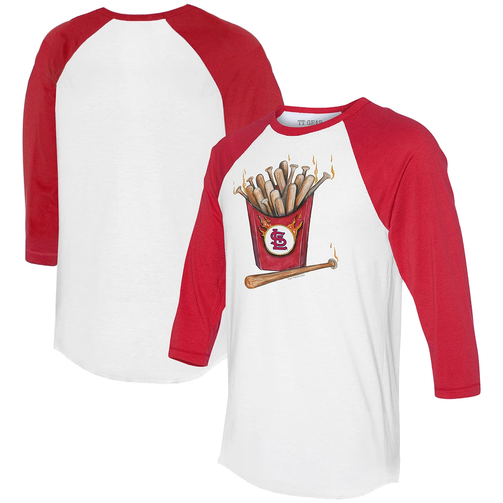 Women's Tiny Turnip White/Red St. Louis Cardinals Hot Bats 3/4-Sleeve Raglan T-Shirt