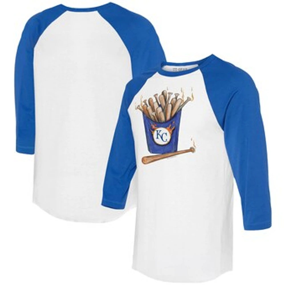 Women's Tiny Turnip White/Royal Kansas City Royals Hot Bats 3/4-Sleeve Raglan T-Shirt